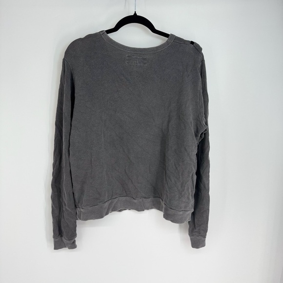 The Great. Washed Grey Ruffled Collar Long Sleeve Full Length Crewneck Top - Picture 2 of 5